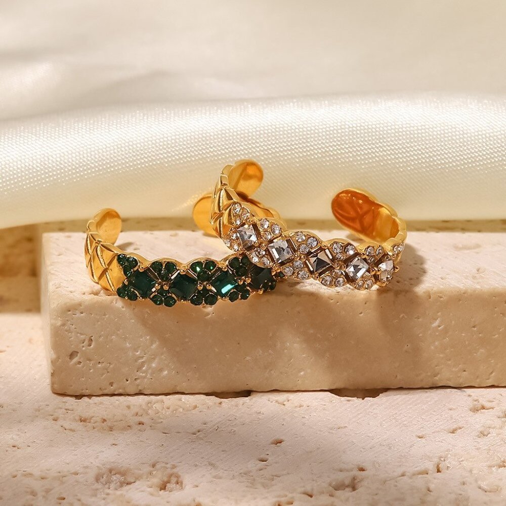 Zircon Lattice Texture Flower Ring 18K Gold Adjustable - Picture 10 of 10